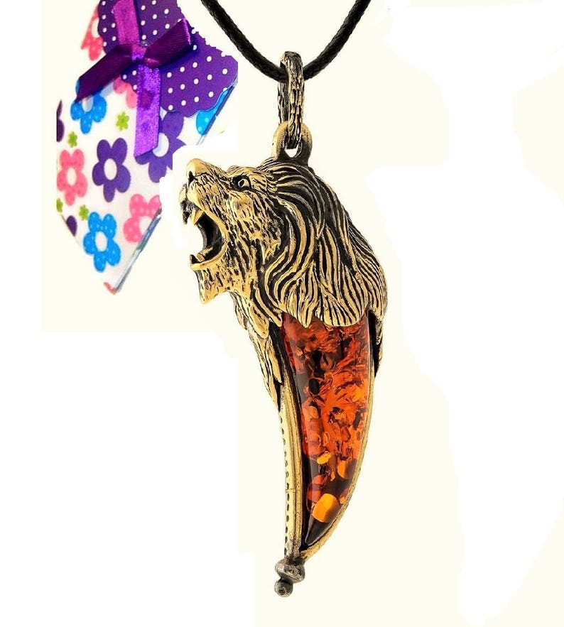 Mens pendant lion jewelry fang pendant for men Leo gift Etsy