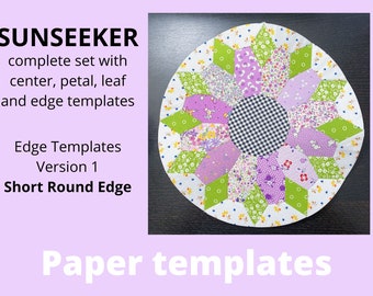 Sunseeker Complete Block Set with Edge Templates Version 1 - Short Round Edge Paper Templates - English paper piecing - Paper templates