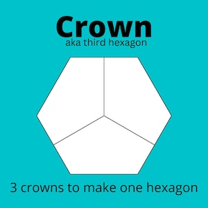 CROWN aka Third Hexagon English paper piecing EPP Downloadable templates 19 sizes PDF download Digital Download image 2