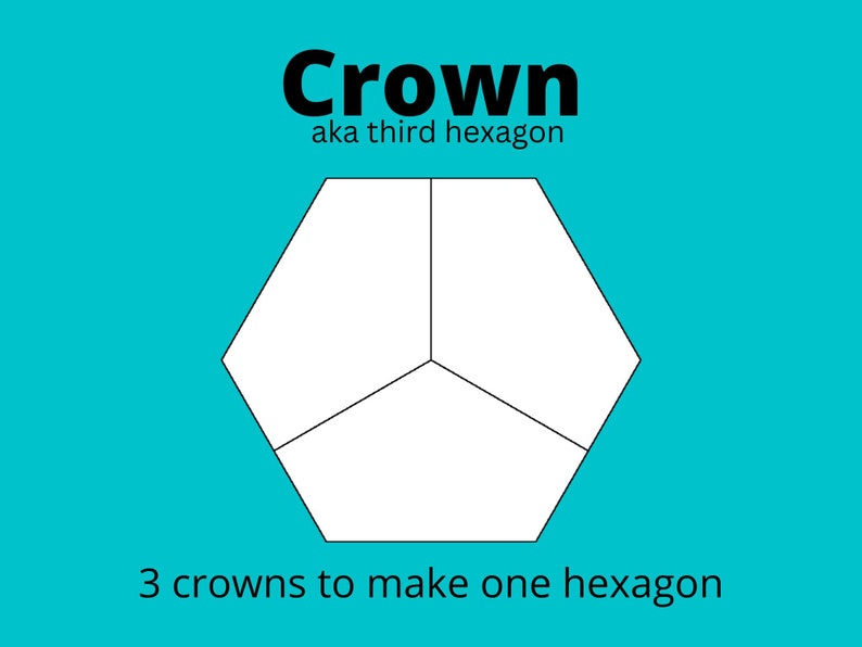 CROWN aka Third Hexagon English paper piecing EPP Downloadable templates 19 sizes PDF download Digital Download image 2