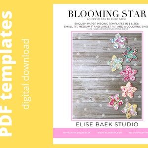 Blooming Star English Paper Piecing Templates, EPP flowers, star blossoms, 3 sizes, PDF download