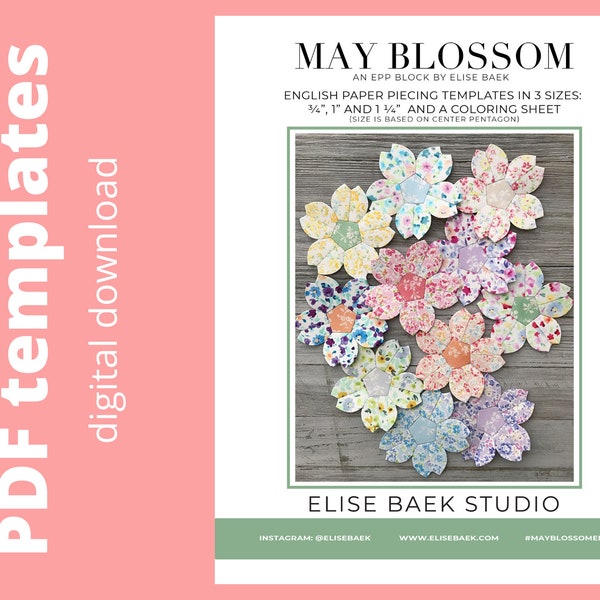 May Blossoms English Paper Piecing Templates, EPP flowers, cherry blossoms, 3 sizes, PDF download