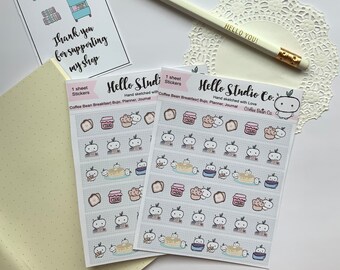 Coffee bean breakfast washi planner sticker strips Emoti hand drawn washi sticker strips