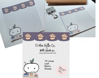 Note Paper|Memo Sheets| 18 loose leaf memo sheets | Aesthetic note paper|  Coffee bean Breakfast