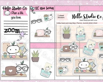 Coffee bean Work Day aesthetic sticker sheet| Great for journaling, Planning, bullet journals, stationery