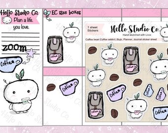 Coffee bean Coffee addict aesthetic sticker sheet| Great for journaling, Planning, bullet journals, stationery