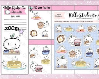 Coffee bean Breakfast aesthetic sticker sheet| Great for journaling, Planning, bullet journals, stationery