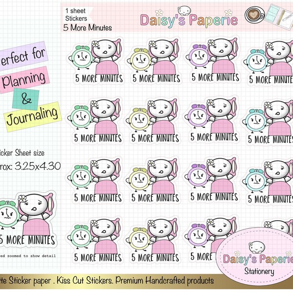 Sleep tracker emoti character planner stickers perfect for planning and journaling| Daisy Doodle 5 more minutes