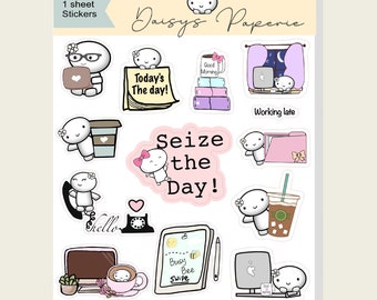 Sticker Sheet- Emoti Daisy Doodle planner and bullet journal stickers. Functional Character Stickers perfect for tracking work flow
