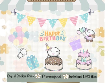 Emoti Digital GoodNotes Pre Cropped Birthday Sticker pack perfect for digital planning and journaling