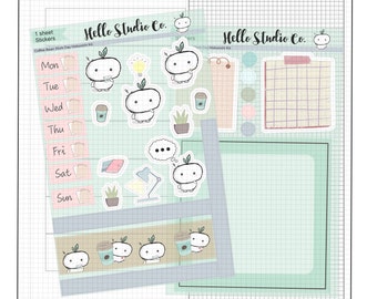 Hobonichi weeks sticker kit| Planner stickers| Bullet journal stickers | Kawaii stickers | Coffee Bean Work Day