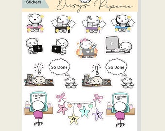 Sticker Sheet- Emoti Daisy Doodle planner and bullet journal stickers. Functional Character Stickers perfect for tracking work