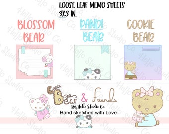 Cookie Bear and Friends character 18 loose leaf memo sheets | note paper