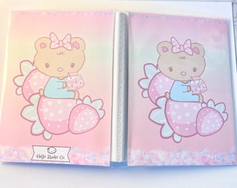 Cookie bear and strawberries  top 4x6 sticker book,Sticker storage, sticker album/36 top loading sleeves