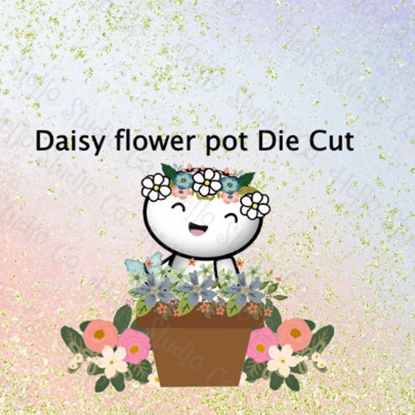 Daisy flower pot card stock die cut