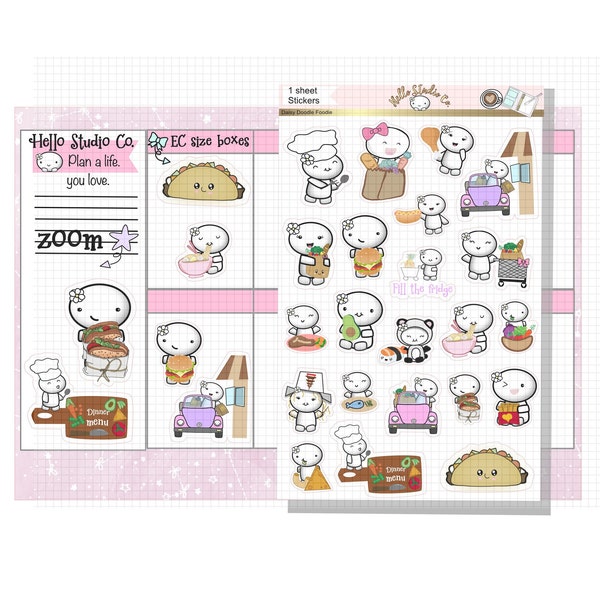 Planner stickers Journaling stickers Aesthetic Stickers Emoti Stickers Foodie stickers 4x6 sticker sheet Daisy Doodle Foodie