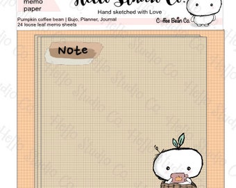 Loose leaf memo sheets 24 | note paper Note| Coffee Bean Character cozy coffee|Bujo|Journaling|Planning