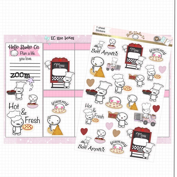 Planner stickers Journaling stickers Aesthetic Stickers Emoti Stickers Foodie Pizza stickers 4x6 sticker sheet Daisy Doodle Pizza Night