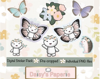 Emoti Digital GoodNotes Pre Cropped Spring Daisy Butterfly Sticker pack perfect for digital planning and journaling Cute Spring Core design
