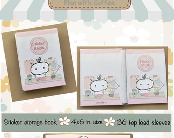 Spring Core Sticker Storage book 4x6 with 36 top loading sleeves|Plan with Coffee