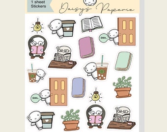 Sticker Sheet- Emoti Daisy Doodle  planner and bullet journal stickers. Bookish Character Stickers perfect for a reading tracker