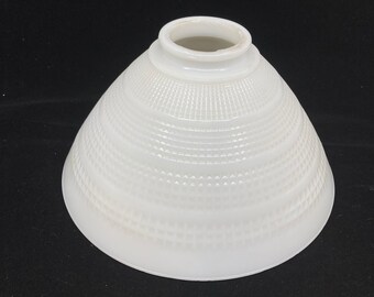 Vintage Milk Glass 10" Cone Shaped Waffle Design Lamp Shade W/Bands