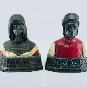 Pair of Armor Bronze Classical Figural Bookends Representing Dante and Beatrice image 1