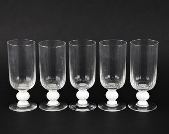 Vintage Fluted Milk Glass Stem Ale Glass Set of 5