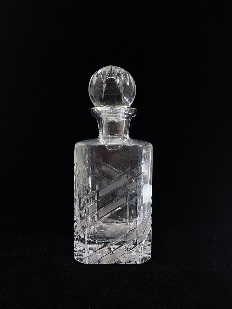 Antique Geometric Pattern Cut Glass Decanter with Ball Stopper image 1