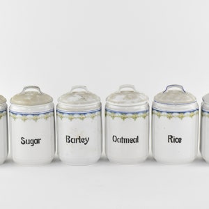 Vintage Porcelain Kitchen Storage Canisters Set of 6 image 1