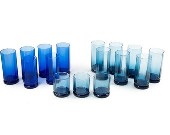 Vintage Cobalt Blue Glassware Set of 16