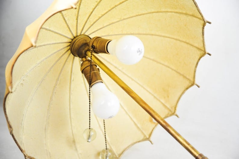 Vintage Brass and Hide Shade Umbrella-form Table Lamp - Etsy