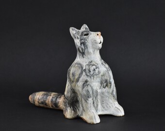 Art Pottery Ceramic Cat Figurine Signed 'HAB'