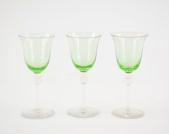 Set of Three Uranium Glass Goblets