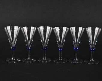 Vintage Cobalt Ball Stem Cordial Glasses Set of 6