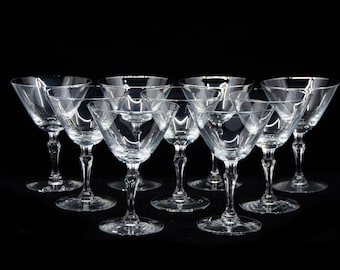 Set of 9 Fostoria Silver Flutes Pattern Cocktail Glasses