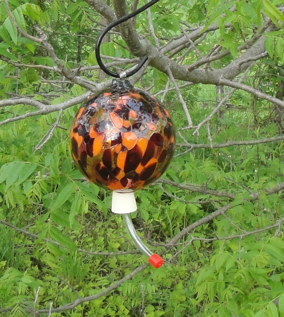 Hummingbird Feeder Deep Red Copper Orange Etsy
