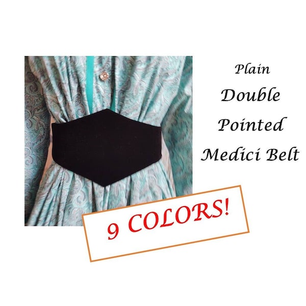 Plain Velvet Medici Belt- Double Pointed - 9 COLORS ,Civil War, 19th Century Victorian, Cummerbund, Sash Belt