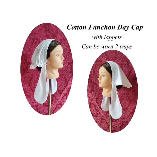 Cotton Fanchon Styled Day Cap with Lappets - Daycap - Fanchon - Historical Headcovering, Breakfast Cap, Civil War, Dickens