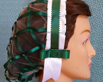 Haarnetje met wit en bosgroen lint