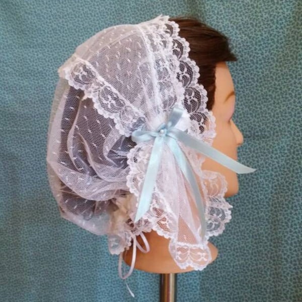 Lacy Daycap with short lappets - Day Cap, Historical Headwear, Civil War, Regency, 1850's