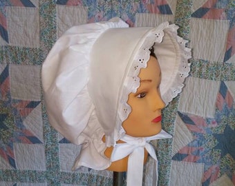 Prairie Bonnet, Stoffmütze, Poke Bonnet - Erwachsenengröße - Viktorianische Spitze des 19.Jahrhunderts, Frontier, Pionier, Wagon Train, ab 1830, Sunbonnet
