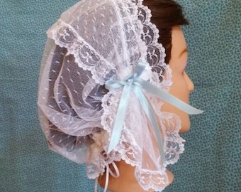 Lacy Daycap with short lappets - Day Cap, Historical Headwear, Civil War, Regency, 1850's