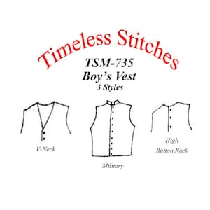 Boys Vest/ 19th Century Boys Vest Pattern/  Timeless Stitches Sewing Pattern TSM-735 Boys Vest