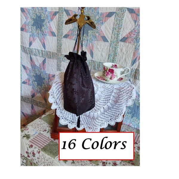 Brocade Reticule drawstring bag in 16 Colors, 19th Century Victorian purse, Evening, Civil War, Edwardian, Regency, Mourning, Ditty Bag
