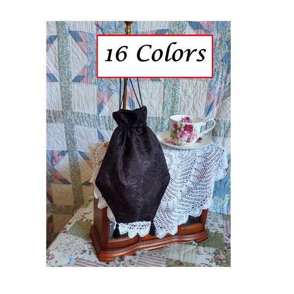 Angular Reticule drawstring bag, 16 COLORS, 19th Century Victorian purse, Evening, Civil War, Edwardian, Regency, Mourning, Ditty Bag