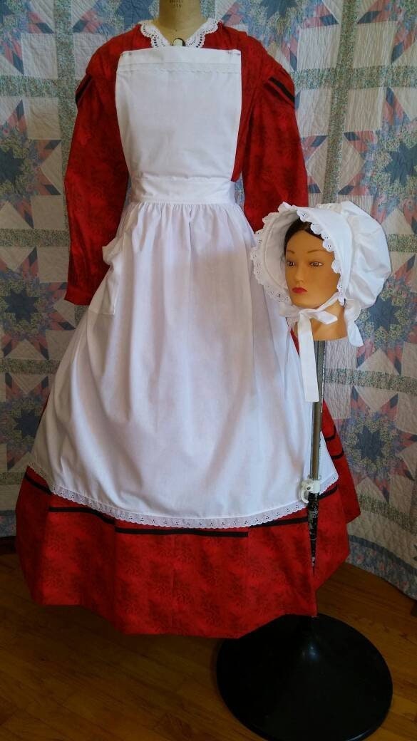 Red Victorian Dress With Apron - Etsy