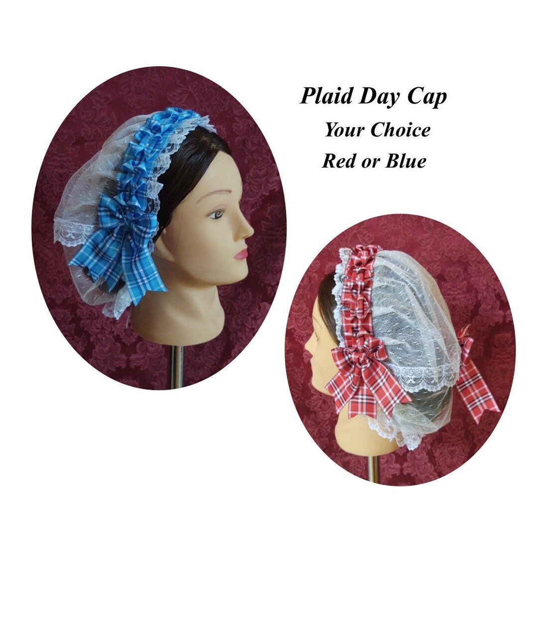 高評価のクリスマスプレゼント White Lacy and Coronet Ribbon Folded Plaid With Daycap 帽子