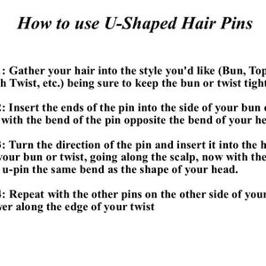 Puede incluir: Una gu&iacute;a paso a paso sobre c&oacute;mo usar horquillas para el cabello en forma de U para peinar el cabello en un mo&ntilde;o, un mo&ntilde;o alto o una trenza francesa. Las instrucciones explican c&oacute;mo insertar las horquillas en el cabello, asegurando un look elegante y seguro.