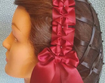 Black Ribbon-haarnetje met keuze uit Ribbon Coronet: wijn- en staalgrijs.